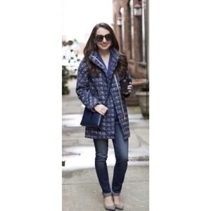 J.Crew Factory Blue Tweed City Coat Commuter Career Wool Blend Sz 4 Petite